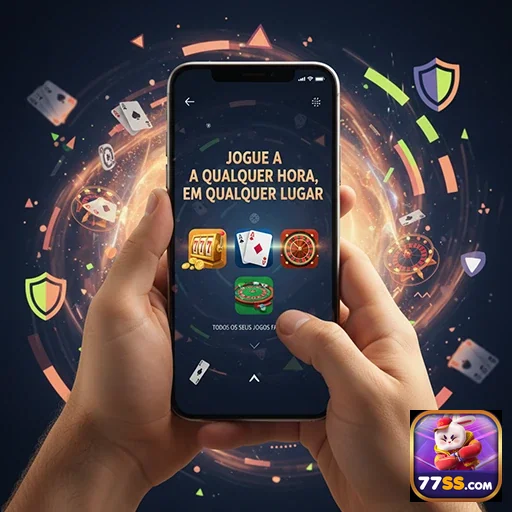 Interface do aplicativo 77ss com opções de jogos e saques.