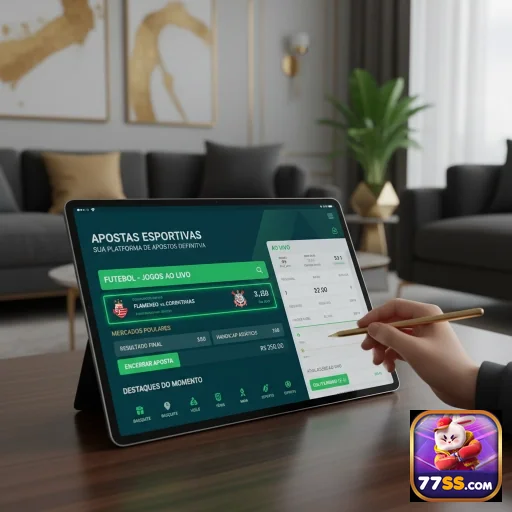 Interface de apostas esportivas da 77ss em tablet.