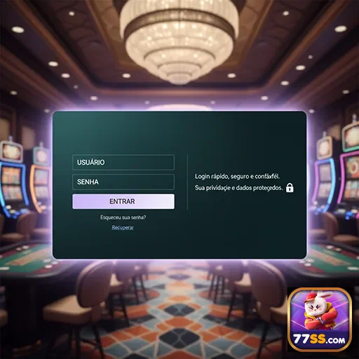 Tela de login da plataforma 77ss destacando segurança.
