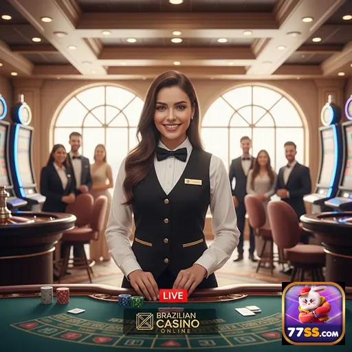 Imagem do aplicativo 77ss com dealer ao vivo em cassino.