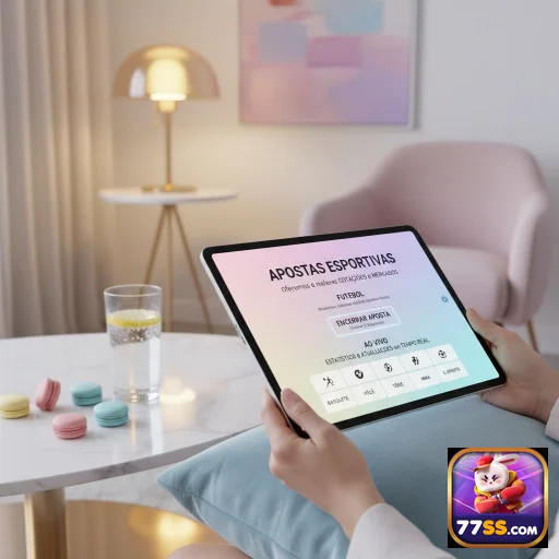 Usuária acessa o aplicativo da 77ss jogando slots em tablet.