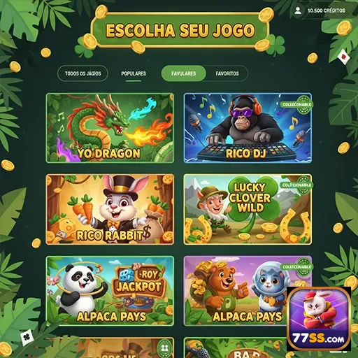 Tela de seleção de slots no 77ss com jogos variados.