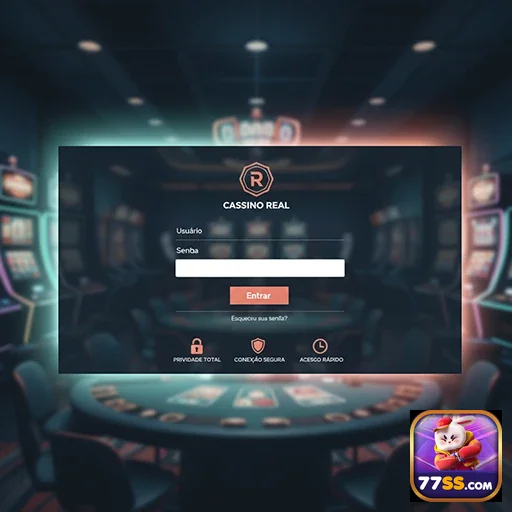 Tela de login da 77ss com foco em cassino real e VIP.