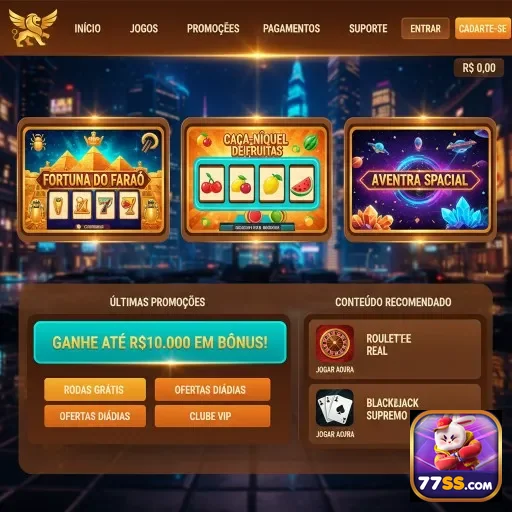 Interface da 77ss com ofertas VIP e jogos de slots.
