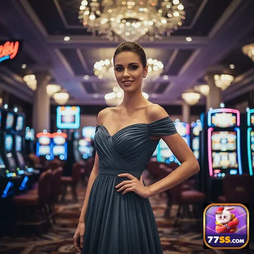 Modelo em cassino elegante, ilustrando o acesso ao 77ss.