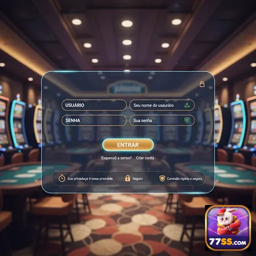 Tela de login do 77ss em ambiente de cassino ao vivo.