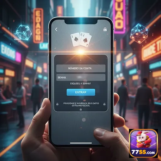 Tela do app 77ss mostrando login e apostas elevadas.