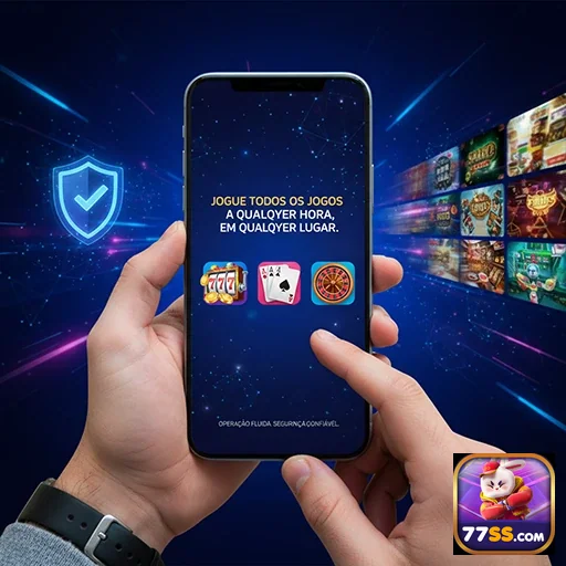 Interface de jogos VIP da 77ss em smartphone seguro.